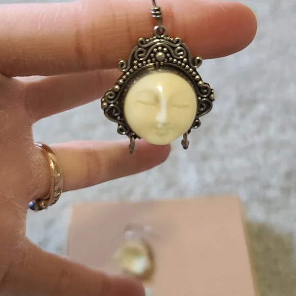 Sterling Silver Moon, Goddess Face Dangle Earrings - Picture 6 of 6